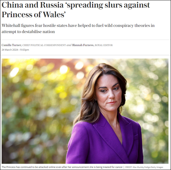 英媒竟称“中俄散布诽谤凯特王妃言论”，“威胁英国国家安全”